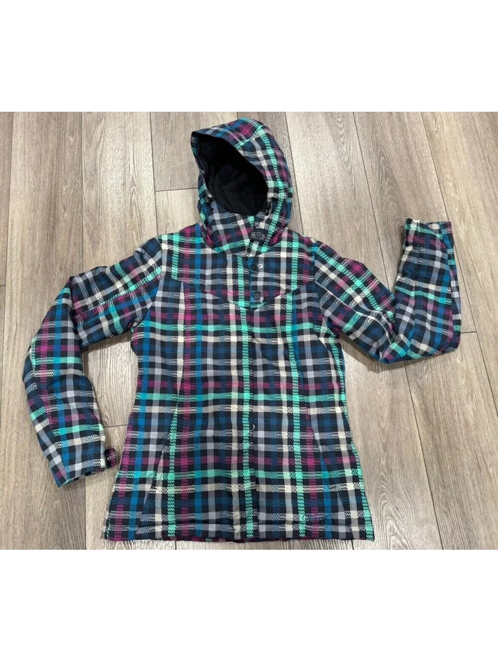 VANS Women’s Snowboard Ski Winter Hooded Jacket Multicolor Plaid Size Medium